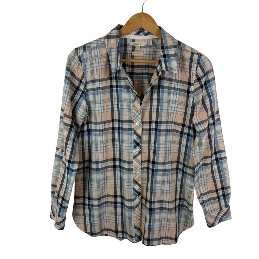 Barbour Seaglow Plaid Linen Shirt US 6 Coastal Quiet Luxury Cottage Preppy Comf